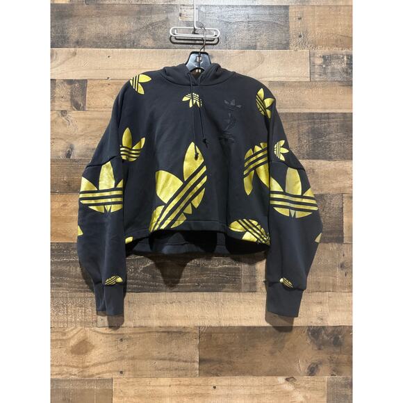 Adidas Women’s Small Crop Hoodie – Large Gold Logo - Picture 2 of 10